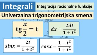 Integrali Integracija racionalne funkcije Univerzalna trigonometrijska smena tgx2  t [upl. by Terhune491]