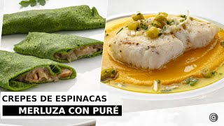 CREPES de ESPINACAS  MERLUZA con puré de zanahorias  Cocina Abierta de Karlos Arguiñano [upl. by Enitsuga932]