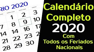 CALENDÁRIO 2020 COM TODOS OS FERIADOS NACIONAIS Completo [upl. by Jacobina]