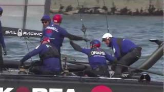 Americas Cup World Series 2011 Kiwis Korea Advance while ORACLE Racing is knocked out [upl. by Eizzo]