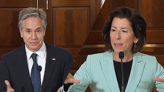 Blinken amp GINA Raimondo discuss how the US economy is booming through tourism [upl. by Quill]