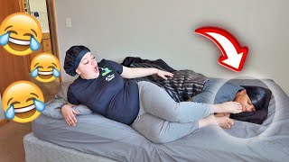 WAKING UP MY GIRLFRIEND WITH MY FOOT IN HER MOUTH PRANK REVENGE [upl. by Lumpkin516]