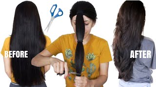 HOW I CUT MY HAIR AT HOME IN LAYERS  V SHAPE HAIRCUT  HAIR HACK [upl. by Octavian222]