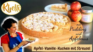 Apfelkuchen mit Pudding amp Streusel amp ApfelmusApfelstreuselkucheneinfach amp leckerKhellis Backwelt [upl. by Giorgio]