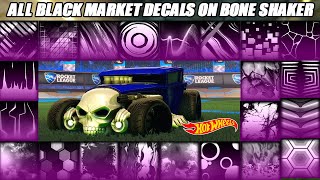 All Black Market Decals On Bone Shaker Hot Wheels Car  Rocket League Showcase [upl. by Enogitna]