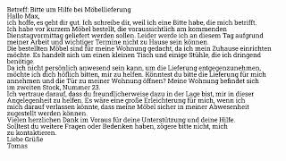 Brief B1 DTZ Bitte um Hilfe bei Möbellieferung [upl. by Isawk]