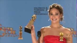 Jennifer Lawrence  backstage interview  Golden Globes 2013 [upl. by Ttayw68]