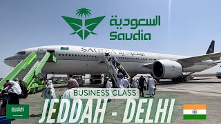 Saudia Business Class  The Saudia Umrah experience  Jeddah  Delhi  Boeing 777300ER Trip Report [upl. by Rebmyt]