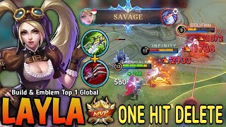 ONE HIT SAVAGE LAYLA NEW BEST BUILD amp EMBLEM FOR THIS SEASON  BUILD TOP GLOBAL LAYLA 2024  MLBB [upl. by Yojenitsirk]