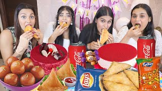 Poojas Birthday Special Eating Challenge  Cake Samosa Paties Kurkure Gulab Jamun Challenge [upl. by Hilde312]