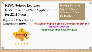 RPSC School Lecturer Recruitment 2024 – Apply Online for 2202 Posts [upl. by Thea]