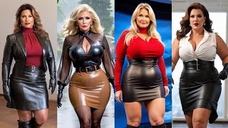 Trendiest Natural Older Women Over 50with elegant Leather Skirt and Tops leatherwear latex [upl. by Amadus]