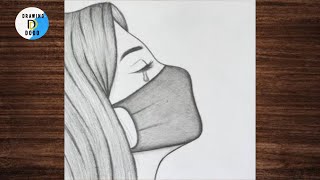 Beautiful girl with mask drawing ll pencil sketch for beginners ll Easy drawing step by step [upl. by Lora]