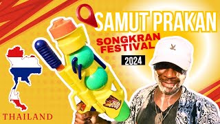 Songkran Festival 2024 in Samut Prakan Thailand 🔫 🇹🇭 [upl. by Saticilef]