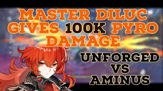 Diluc DPS Showcase 100k Damage Volume 2  Unforged vs Prototype Aminus  Genshin Impact [upl. by Thatch]