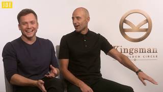 Taron Egerton amp Mark Strong on THAT orange Kingsman jacket [upl. by Edi]