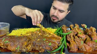 ASMR EATING SPICY MUTTON LEGS CURRYCHICKEN LEGS CURRY WITH MASALA RICEGREEN CHILLIEXTRA GRAVY [upl. by Akired]