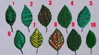 10 Different Leaves IdeasStitches EmbroideryEmbroidery LeafsBasic For Beginnersleaf tutorial [upl. by Keen]