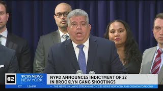 NYPD announces indictments of 32 in Brooklyn gang shootings [upl. by Yahsal882]