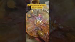 Holographicsfall coasters Halloween fall flowers epoxy resin lets resin subscribe [upl. by Yarod]