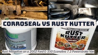 Rust Kutter vs Corroseal Removing rust and undercoating my Ford E350 Extended 73l van [upl. by Iroak]