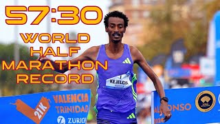 Valencia Half Marathon 2024  YomifKejelcha Smashes WorldHalfMarathonRecord With 5730 [upl. by Aliahs]