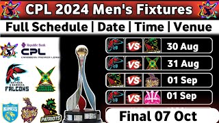 CPL 2024 Schedule  Caribbean Premier League 2024 Schedule  CPL T20 2024 Fixtures [upl. by Abott]