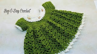 Crochet Baby Dress  Lil Sprout  06 months  BagODay Crochet TUTORIAL 363 [upl. by Samuela]