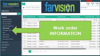 WORKORDER Information in ERPFarvision Software  Help full for Billing Engineer civilengineering [upl. by Shenan]