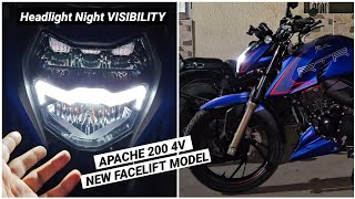 TVS APACHE RTR 200 4V LED Headlight Night Visibility Focus 🔥 New Facelift 2024 BS6 Model ❤️ Motovlog [upl. by Iahs]