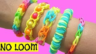 5 Easy Rainbow Loom Bracelet Designs without a Loom  DIY Rubber Band Bracelets [upl. by Nahtaj853]