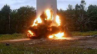 EXPLOSIVES DEMOLITION  Damaged Wind Turbine [upl. by Eceinal781]