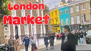 Portobello Road London Market in Notting Hill in UK 🇬🇧 Walking Tour Vlog Shopping Antiques [upl. by Akiehs]