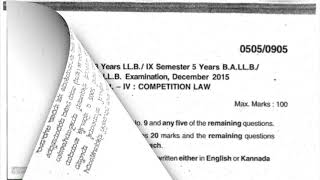 COMPETITION LAW  20132019 Previous Law Question PaperKSLU Karnataka 5th LLB or 9th BALLB Sem [upl. by Samul]