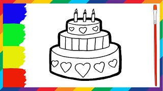 How to Draw Birthday Cake for Kids  Birthday Cake Drawing and Coloring for Children [upl. by Alessandro674]