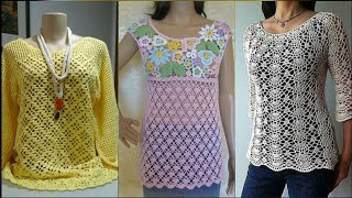 Top latest and Stylish elegant crochet handknit blouse top pattern designs ideas for women 2025 [upl. by Allisirp]