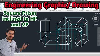 projection of solid  square prism projection  projection of square prism in autocad  Mech20 Tech [upl. by Haldane]