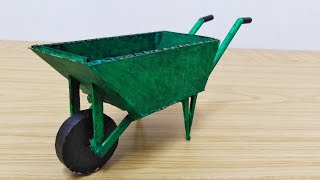 How to Make a CARDBOARD Wheelbarrow  DIY Realistic Miniature Wheelbarrow [upl. by Anirehc]