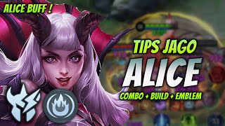 CARA MAIN ALICE BUFF  BUILD amp EMBLEM ALICE TERBARU 2023   ALICE JUNGLER GAMEPLAY [upl. by Bikales]