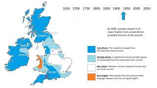 Rhoticity in Britain and Ireland  16502020 animated map with authentic audio recordings [upl. by Eddana]