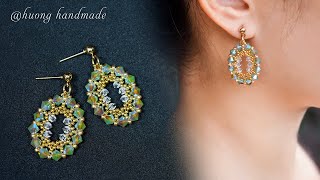 Super quick and easy to make beaded earrings for beginners Oval beaded earring [upl. by Eeimaj]