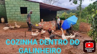 COMEÇAMOS NOSSA COZINHA CAIPIRA COM FOGÃO A LENHA DENTRO DO GALINHEIRO  ELIANA ROCHA [upl. by Sileray]