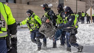 Police arrest protesters and remove vehicles as operation in Ottawa continues [upl. by Ennaxor413]