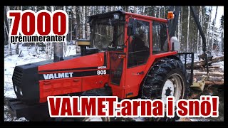 Valmet 805 och 9111 ute i snön Inte så kul med snö på virket [upl. by Itnaihc]