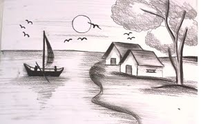 Easy village scenery ArtEasy village artEasy landscape drawingPencil sketch Art [upl. by Yelwah]