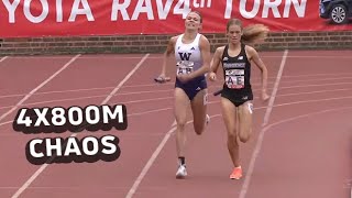 CHAOS In RecordBreaking Championship Of America Womens 4x800m At Penn Relays 2024 [upl. by Rockey]