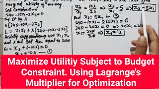 Maximize Utilitiy Subject to Budget Constraint Using Lagranges Multiplier for Optimization [upl. by Diantha]