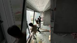 The tempered glass installation process for the building [upl. by Aibar389]