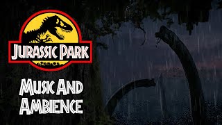 Jurassic Park  Music and Ambience  Light Storm with Rain and Brachiosaurus Sounds [upl. by Salamone662]