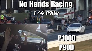 No Hands Race  Tesla P100D amp P90D vs C7 Corvette Z06 amp CTSV [upl. by Mercuri598]